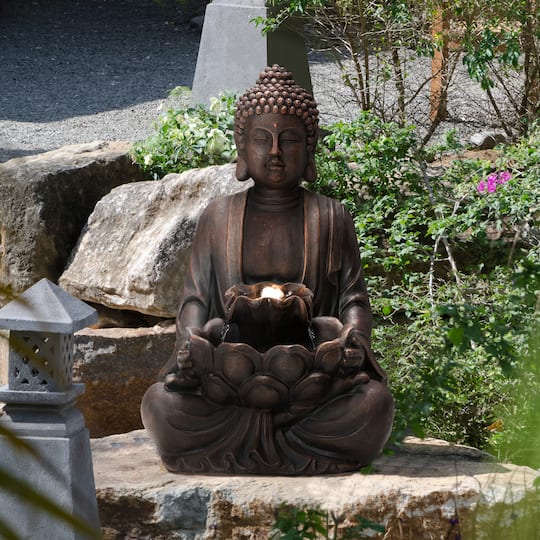 Glitzhome® 23.25" Zen-Style Meditating Buddha Statue Outdoor Fountain with LED Light